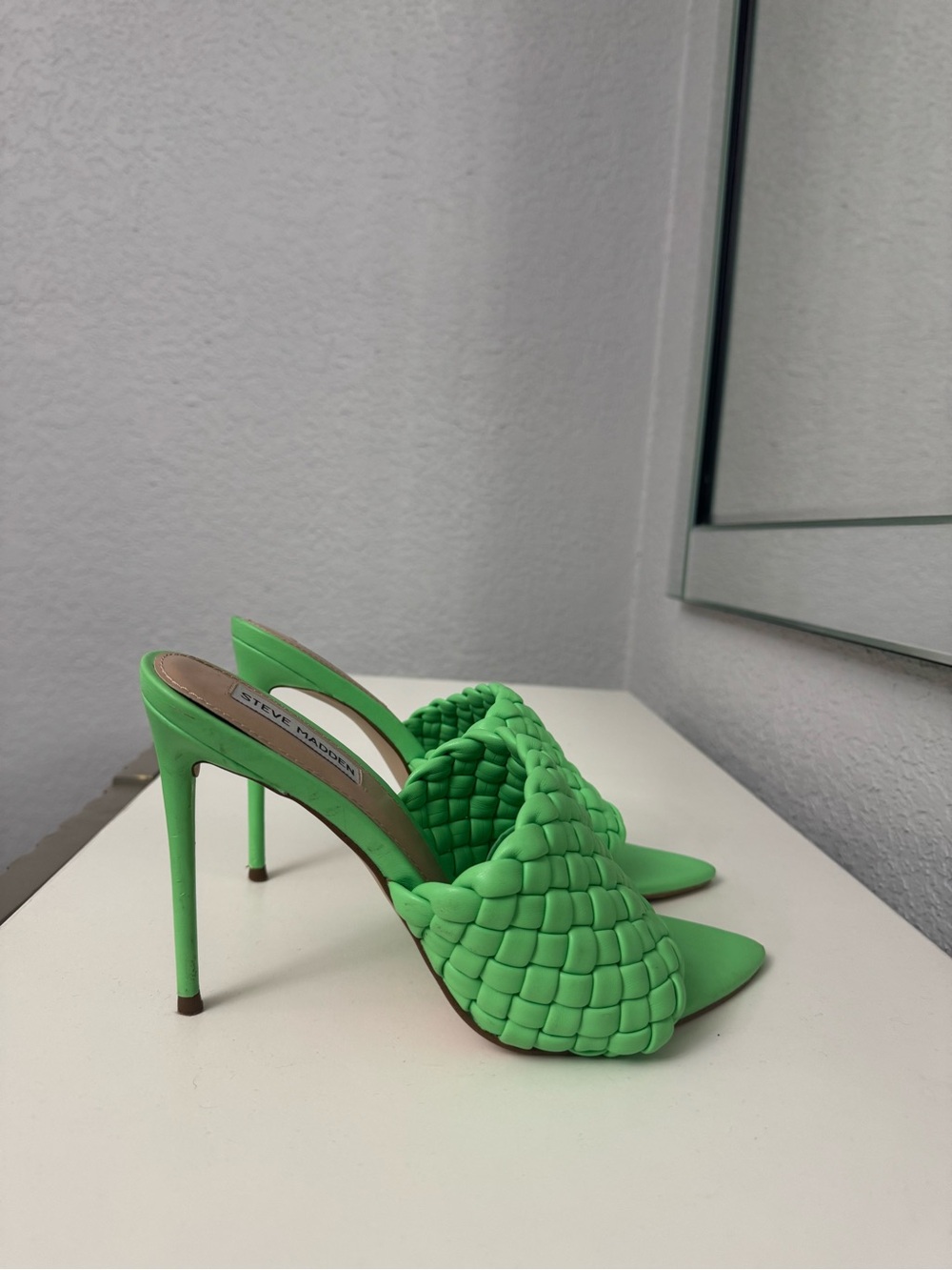 Steve Madden Neon Green Woven Stiletto Mules